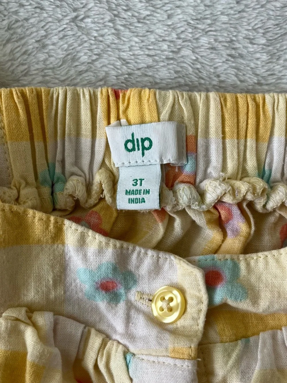 dip Yellow and White Gingham Floral Button-Front Dress
